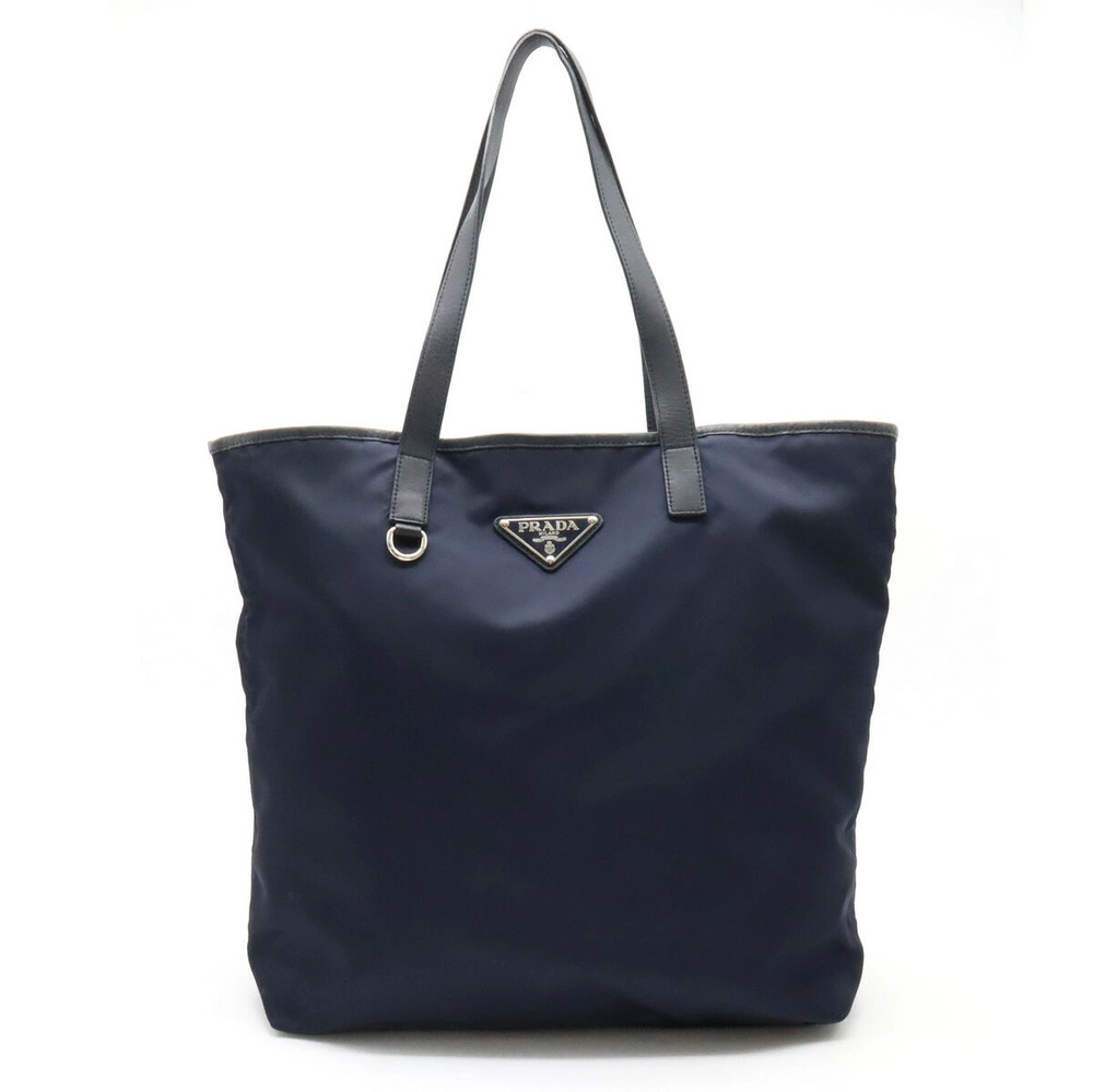 Prada Tote Tessuto Saffiano Bag Shoulder Hobo Leather Blue Navy Blue